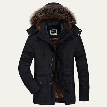 Men's Warm Hooded Fur Jacket Multi Pockets
