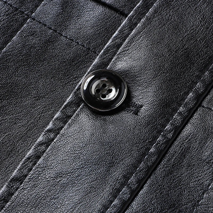 Men's Leather Button Up Winter Jacket