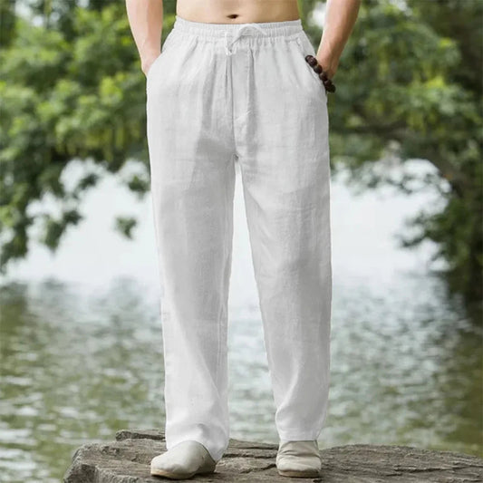Men's Linen Beach Pants Lightweight Summer Comfort - Fashinoza