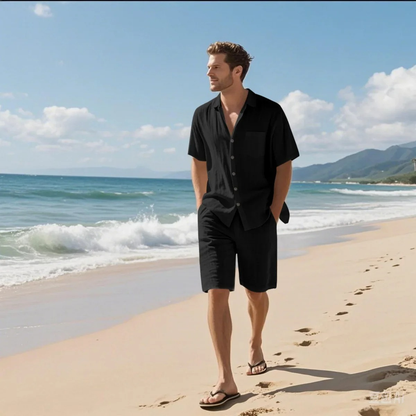 Men's Retro Beach Shirt And Shorts Set