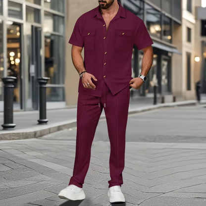 Edgemont Men's Casual Button Up Shirt And Pants Set
