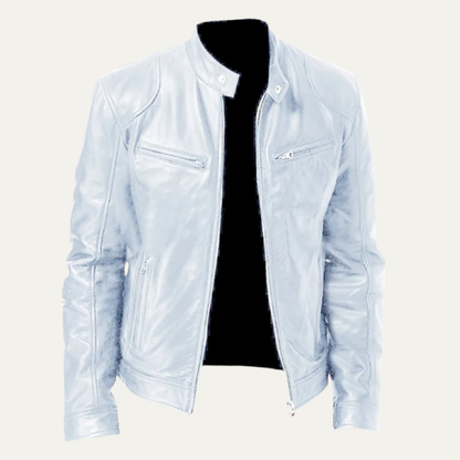 Men's Leather Biker Jacket Vintage Style Zip Up