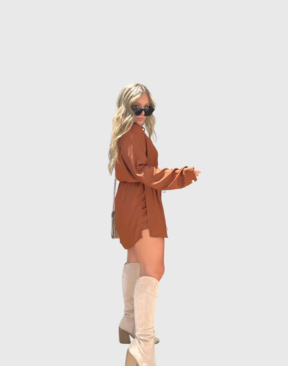 Women’s Button Front Long Sleeve Shirt Dress