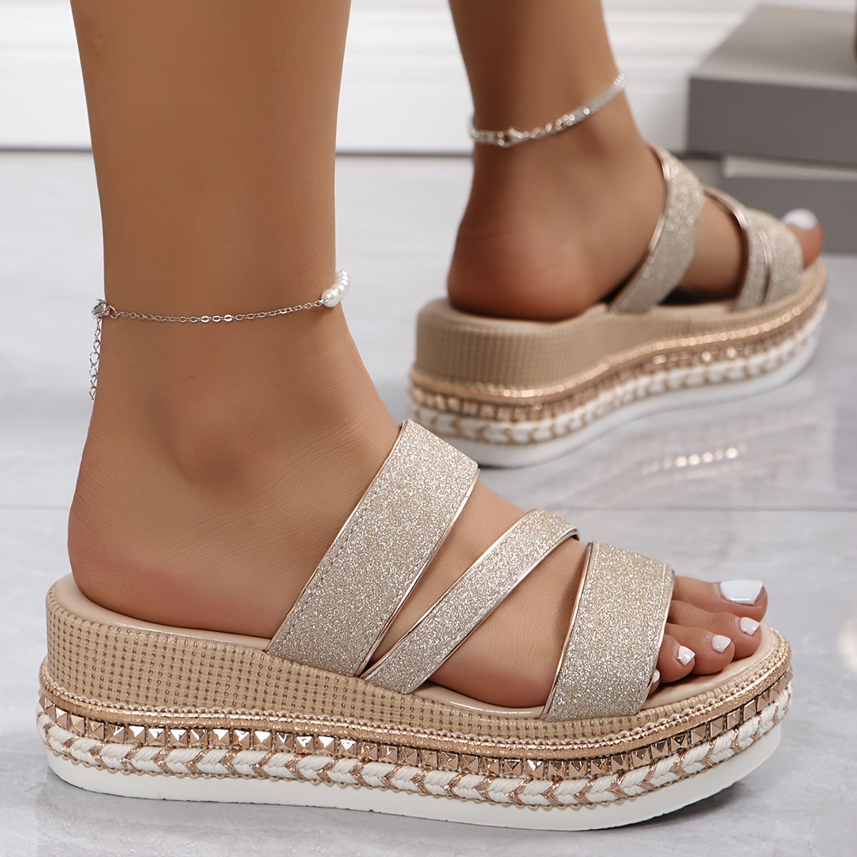 Women's Multi Strap Heels Braided Detailing