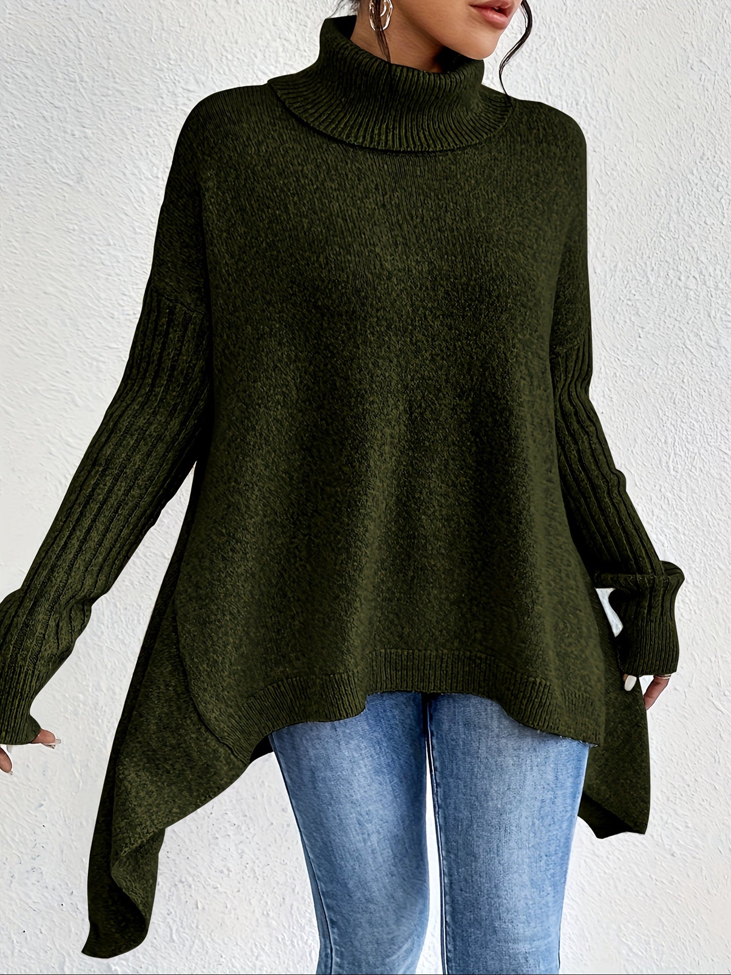 Women's Folded Turtleneck Sweater Loose Fit