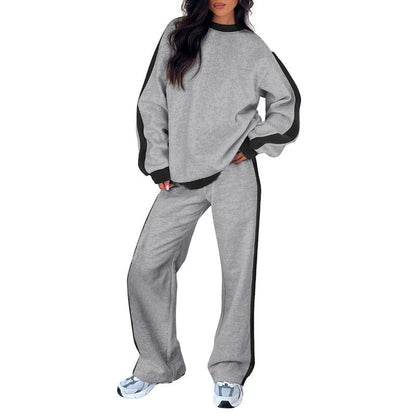 Women's Crew Neck Sweatshirt Set Wide Leg Pants