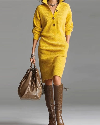 Lydia | Button-Collar Knitted Dress