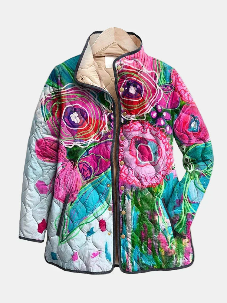 Women's Quilted Jacket Statement Print - Fashinoza
