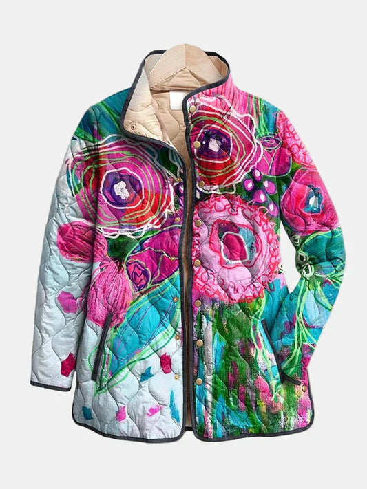 Women's Quilted Jacket Statement Print - Fashinoza