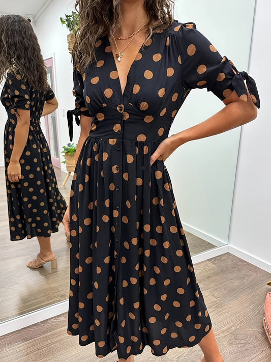 Women's Polka Dot Midi Dress - 
Fashinoza