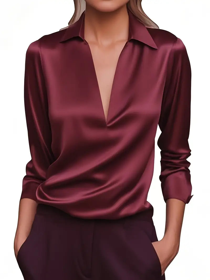 Women's Collared V-Neck Blouse