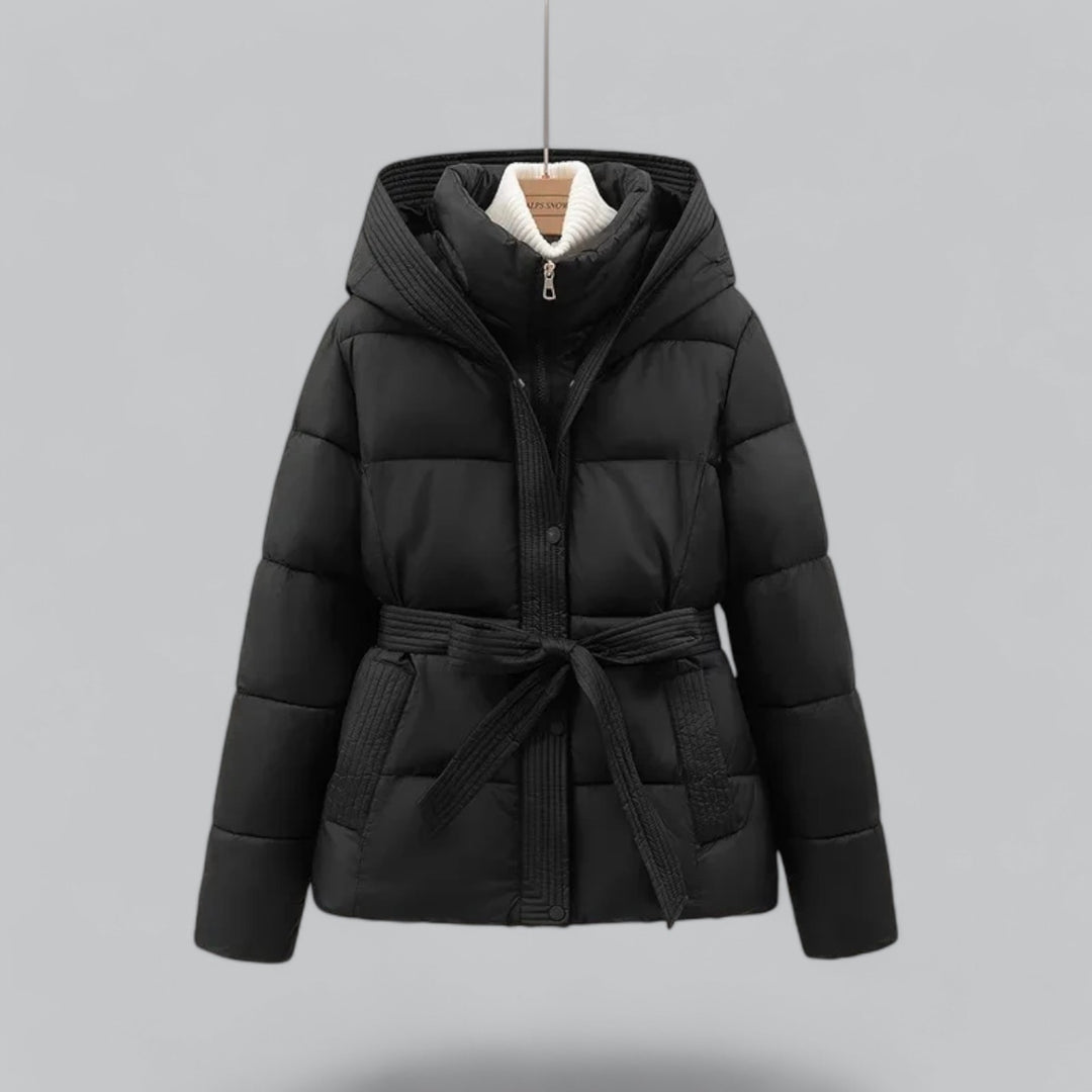 Women's Puffer Jacket Quilted Hooded Insulated Waterproof Black - Fashinoza