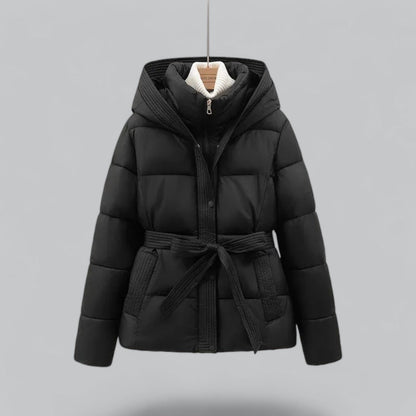 Women's Puffer Jacket Quilted Hooded Insulated Waterproof Black - Fashinoza