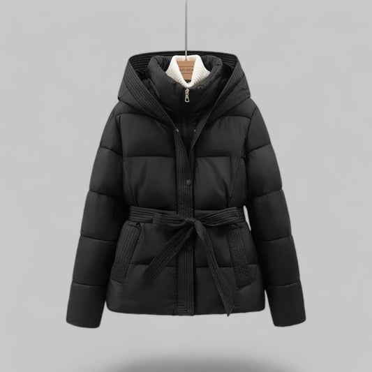 Women's Puffer Jacket Quilted Hooded Insulated Waterproof Black - Fashinoza