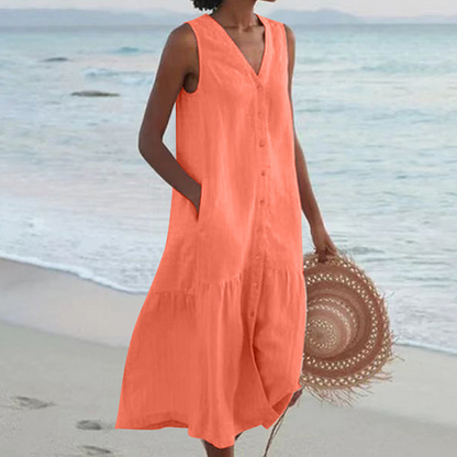 Women's Sleeveless Maxi Dress Button Front