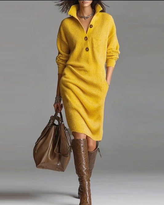 Lydia | Button-Collar Knitted Dress