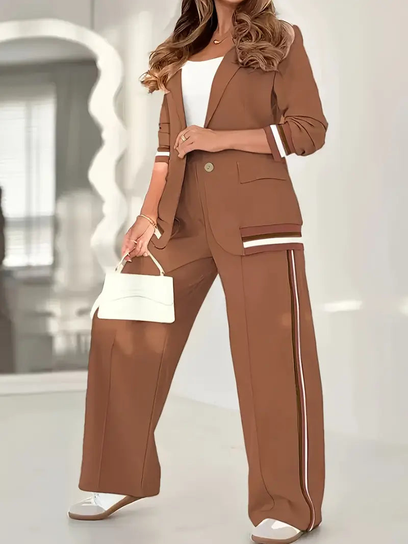 Women's Blazer Jacket And Wide Leg Pants Set