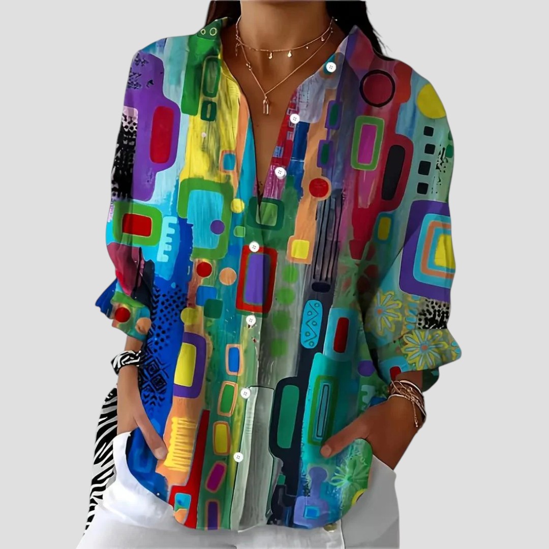 Women's Geometric Pattern Blouse - Fashinoza