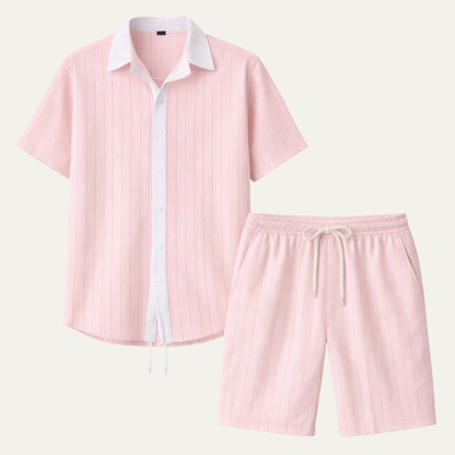Men's Short Sleeve Shirt And Shorts Set Breathable - Fashinoza