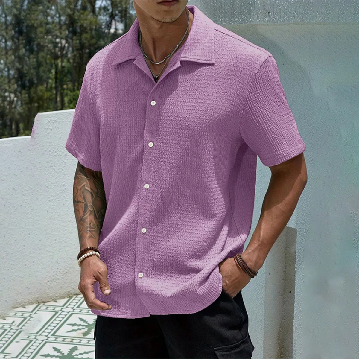 Men's Lightweight Button-Up Streetwear Shirt