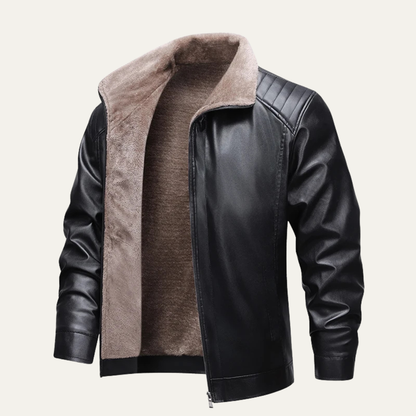 Men's Leather Jacket Fleece Lined Winter Black
