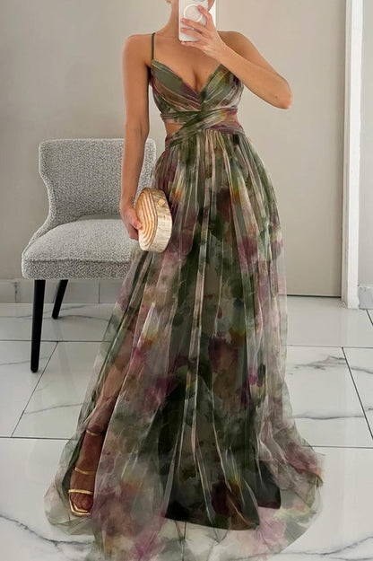 Women's Floral Maxi Dress Spaghetti Strap