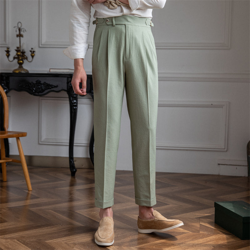 Men's Pleated Cropped Pants - 
Fashinoza