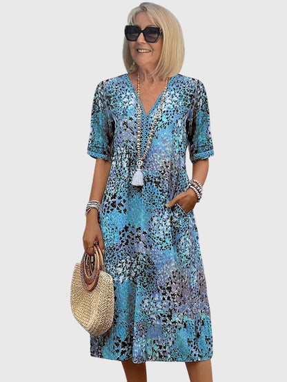 V-Neck Printed Midi Dress
