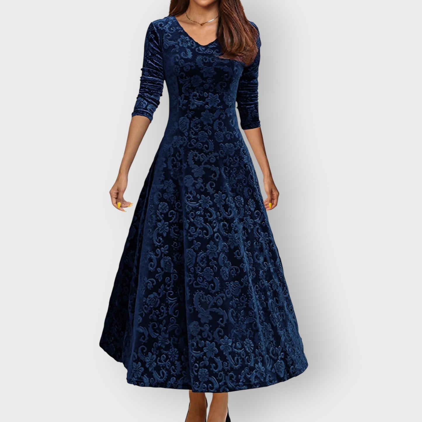 Women's Velvet Midi Dress Vintage Style