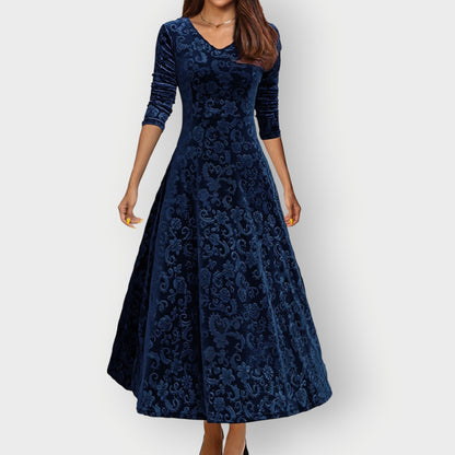Women's Velvet Midi Dress Vintage Style