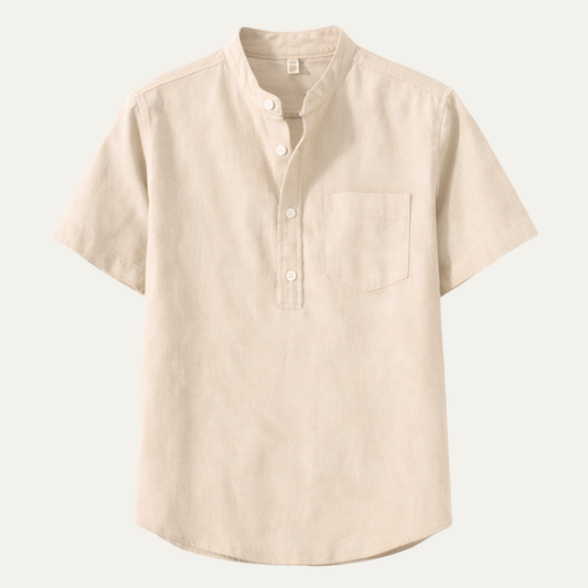 Men's Henley Shirt Casual Stand Collar Cotton - Fashinoza