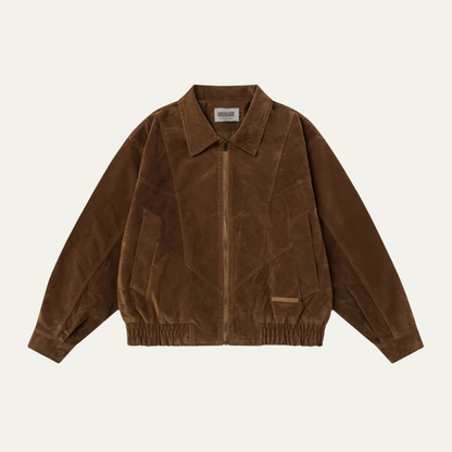 Men's Suede Bomber Jacket Zip Up Retro Style - Fashinoza