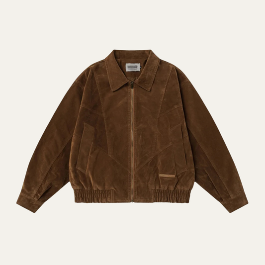 Men's Suede Bomber Jacket Zip Up Retro Style - Fashinoza