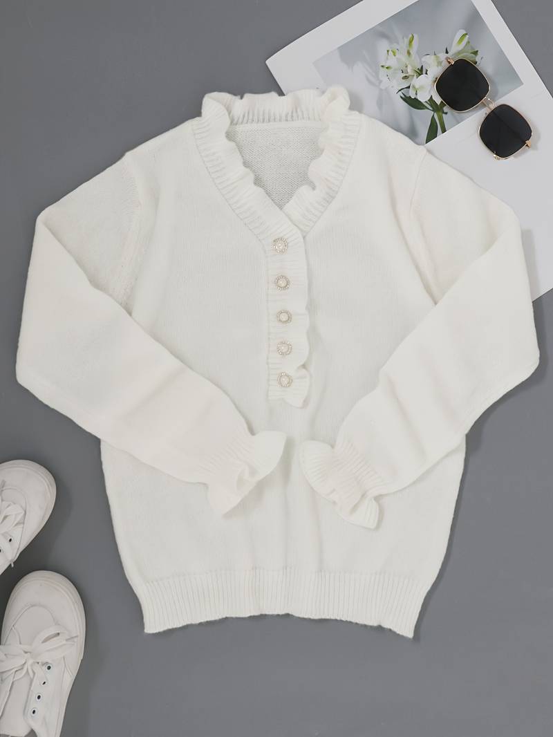 Women's Ruffle Blouse with Decorative Buttons