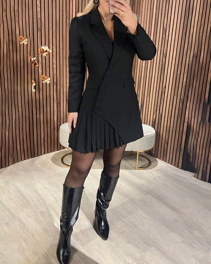 Women's Long Sleeved Pleated Dress