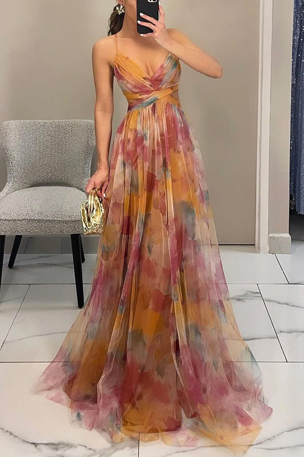 Women's Floral Maxi Dress Spaghetti Strap