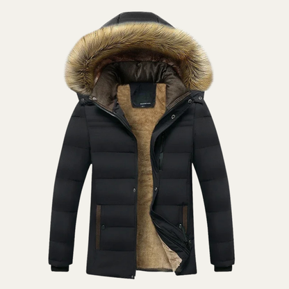 Mens Winter Hooded Jacket Warm Fur Collar - Fashinoza