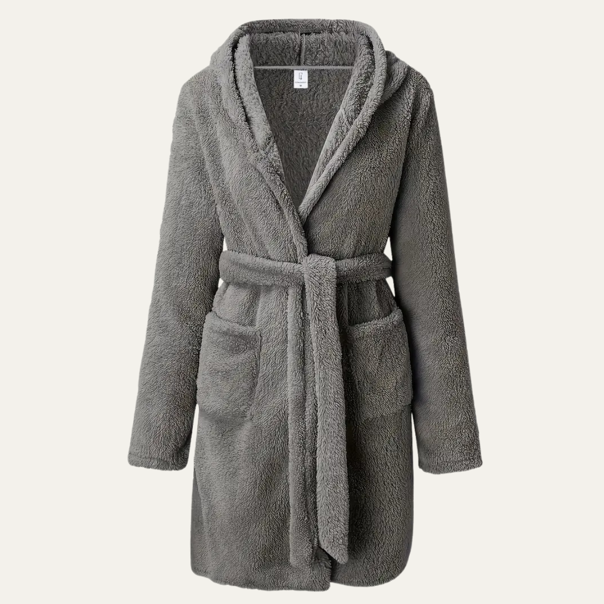 Men's Gray Fleece Hooded Bathrobe With Pockets - Fashinoza