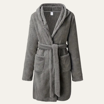 Men's Gray Fleece Hooded Bathrobe With Pockets - Fashinoza