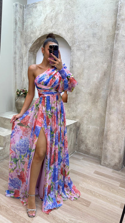 Women's One-Shoulder Maxi Dress Side Slit