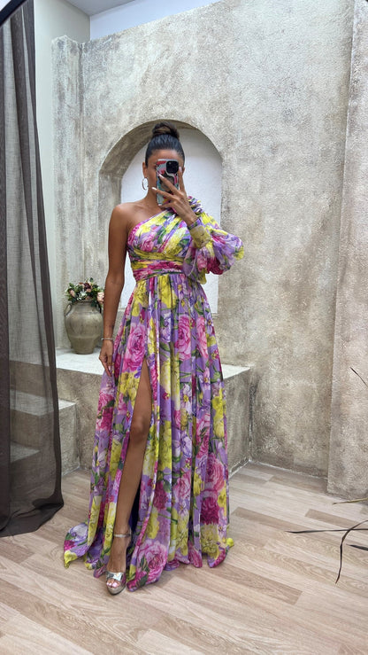 Women's One-Shoulder Maxi Dress Side Slit