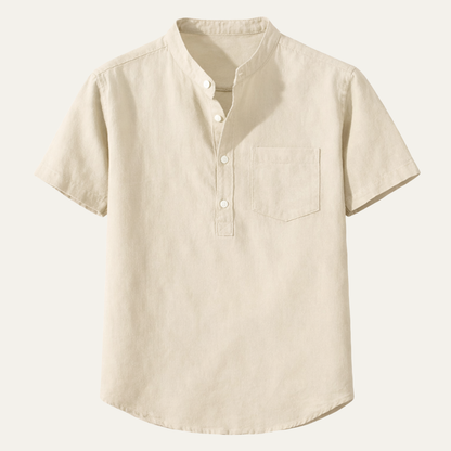 Men's Cotton Summer Shirt Stand Collar White - Fashinoza