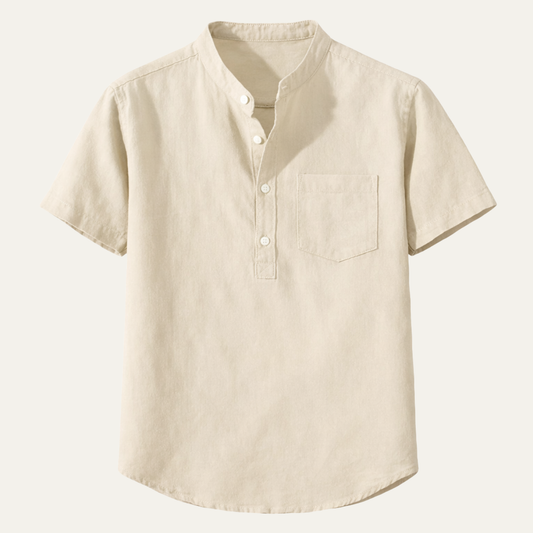 Men's Cotton Summer Shirt Stand Collar White - Fashinoza