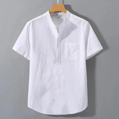 Men's Henley Shirt Casual Stand Collar Cotton