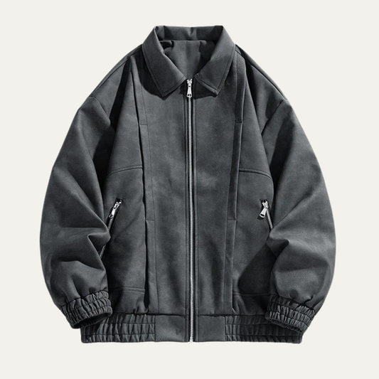Men's Suede Bomber Jacket Lightweight Zip Up Casual - Fashinoza