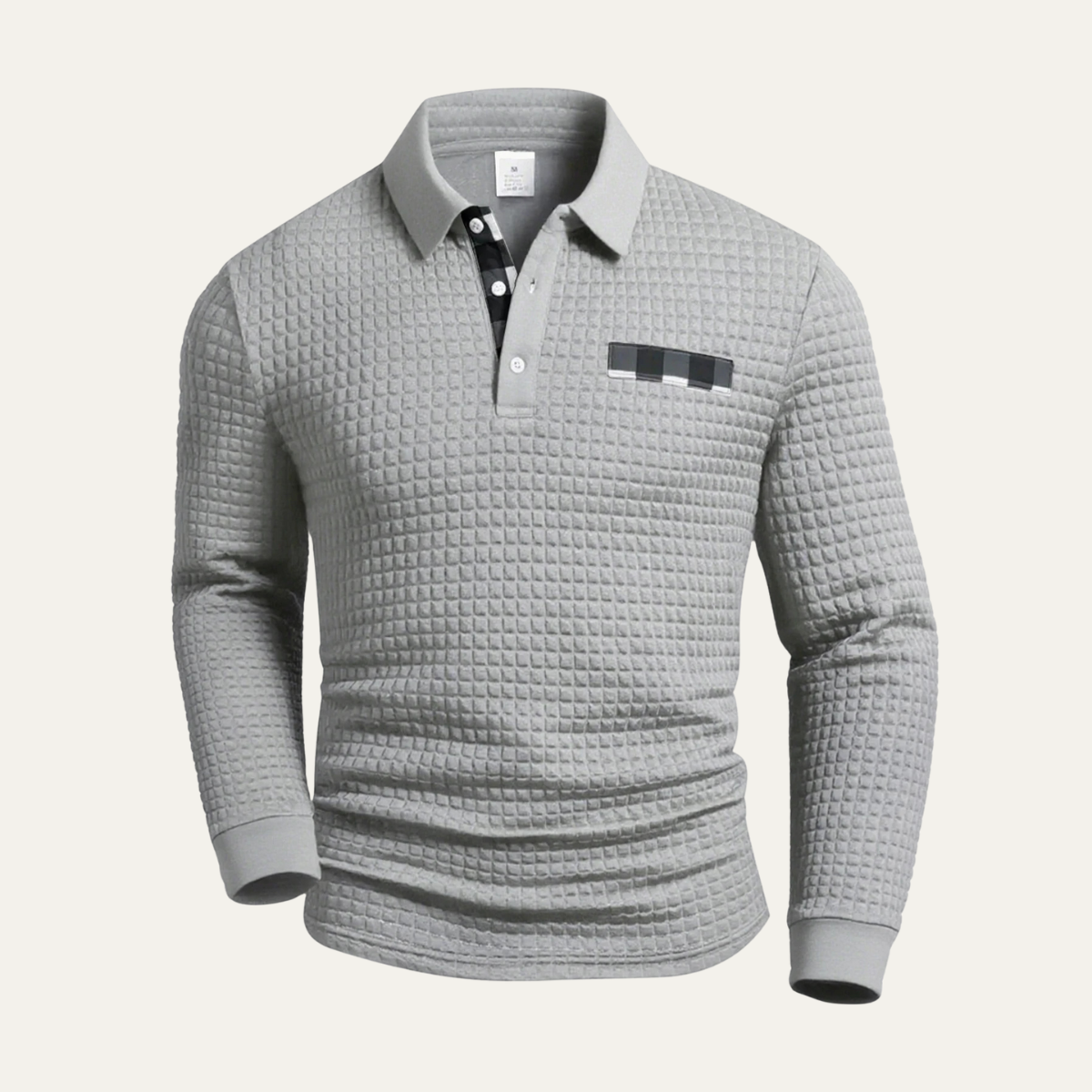 Men's Plaid Henley Sweater Textured Button Front