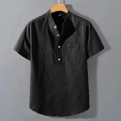 Men's Henley Shirt Casual Stand Collar Cotton