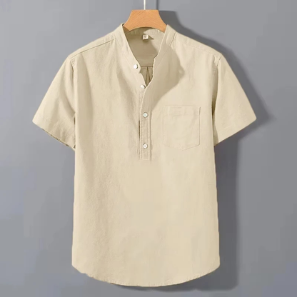 Men's Cotton Summer Shirt Stand Collar White