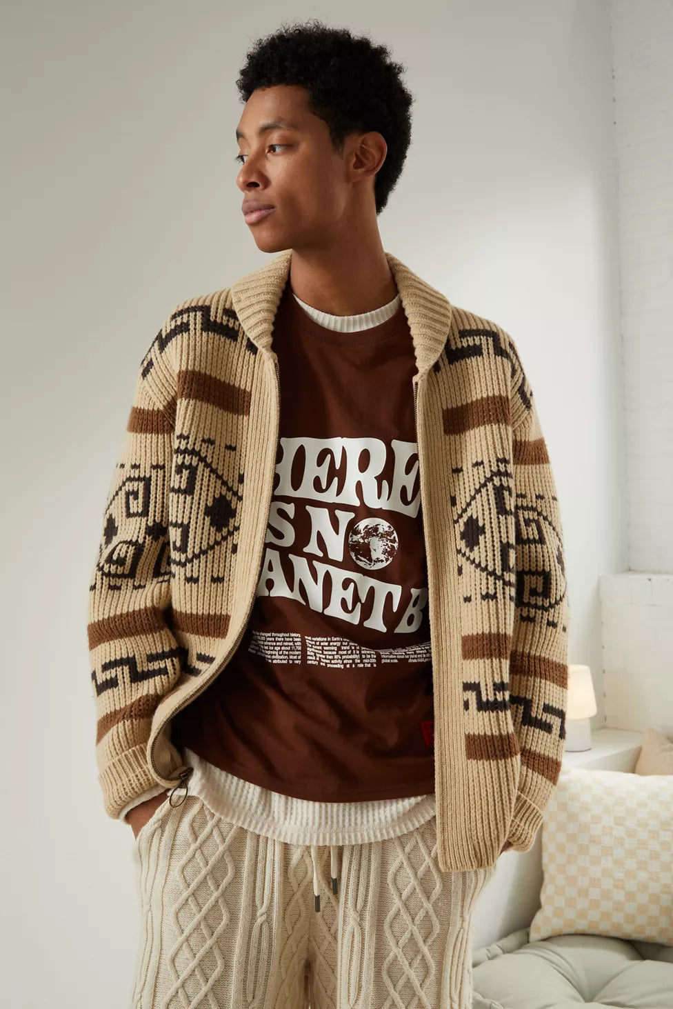 Men's Knitted Cardigan Zipper Jacquard Timeless Style - Fashinoza
