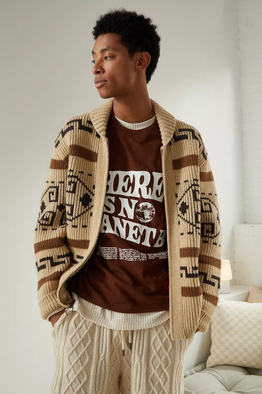 Men's Knitted Cardigan Zipper Jacquard Timeless Style - Fashinoza